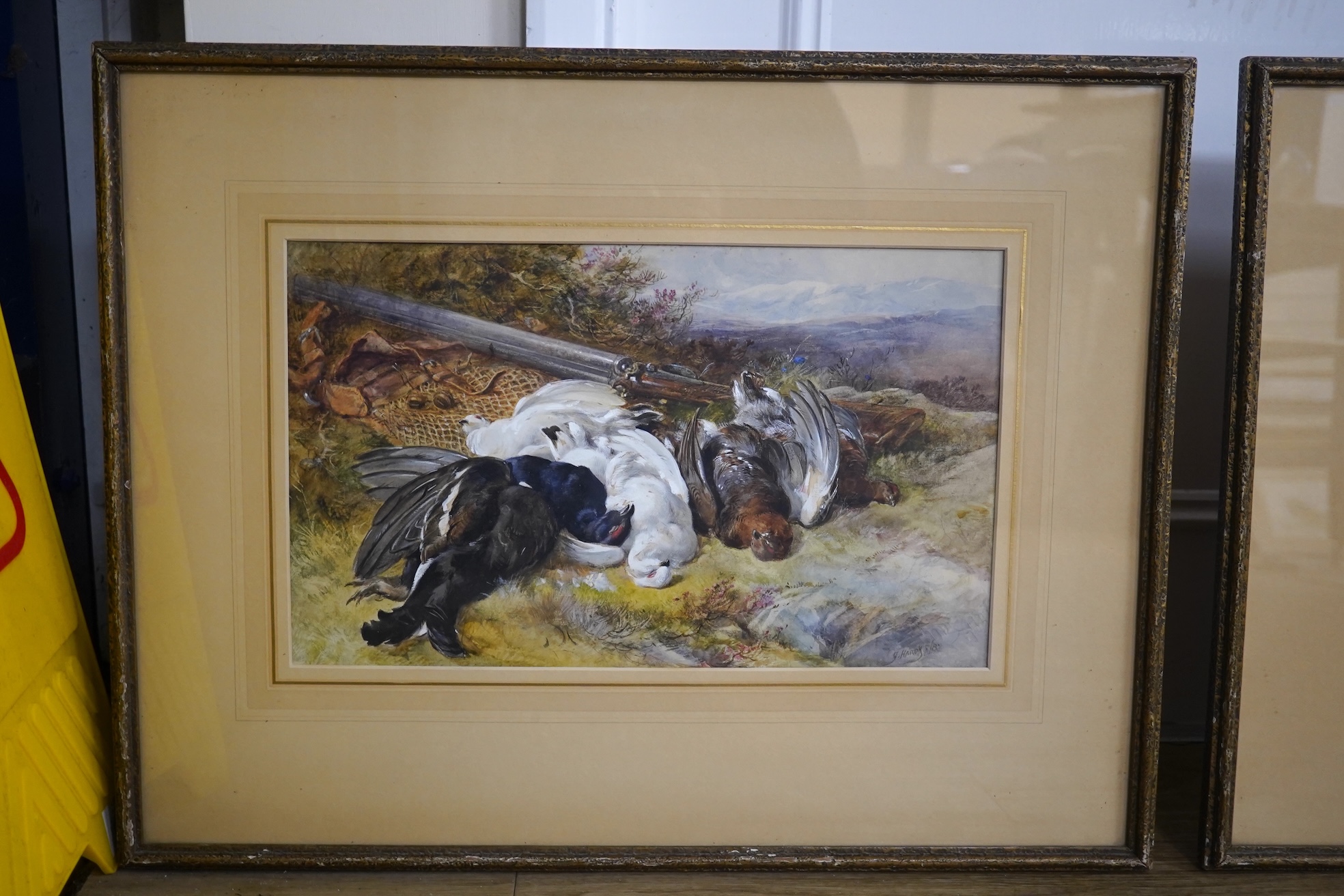James Hardy Junior (1832-1889), pair of watercolours, Studies of dead game, each signed, one dated '82, other indistinctly dated, labels verso, 25 x 41cm. Condition - good
